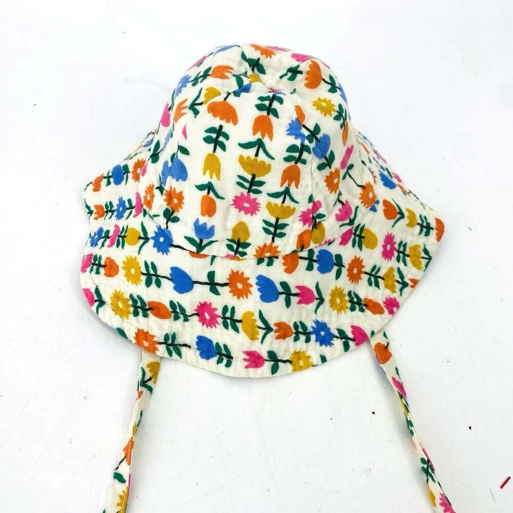 Hanna Andersson Girls XS Floral Bucket Sun Hat Cotton Multicolor Chin Ties